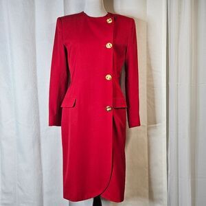 Brooks Brothers Vintage Classic Red Career Wear Button Front Wool Coat Dress